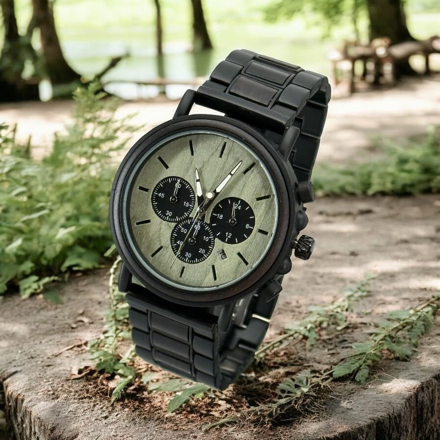 TimberWood Obsidian™ – Chronograaf Herenhorloge van Zwart (licht uurwerk)