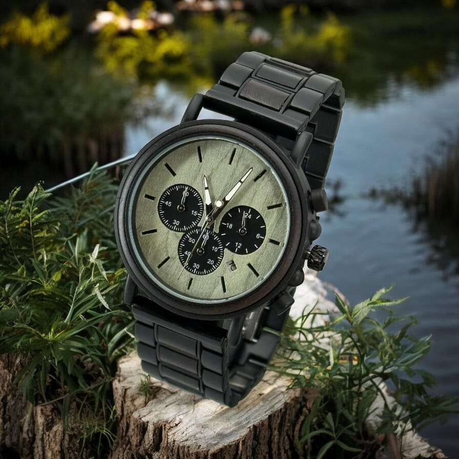 TimberWood Obsidian™ – Chronograaf Herenhorloge van Zwart (licht uurwerk)