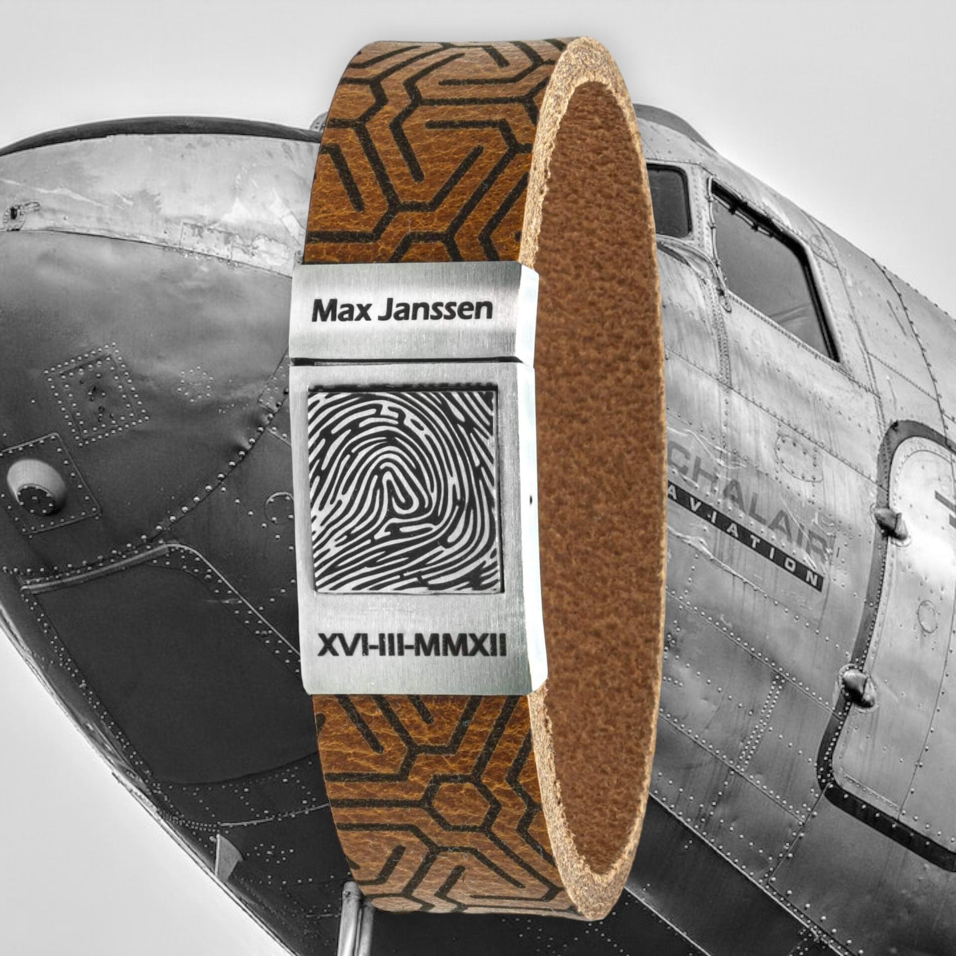 Aviator – Eigen vingerafdruk op leren armband