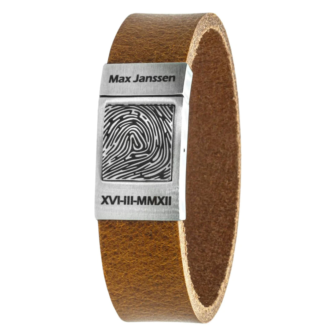 Vingerafdruk op Armband – Gevlochten leer (Zwart / Bruin leer)