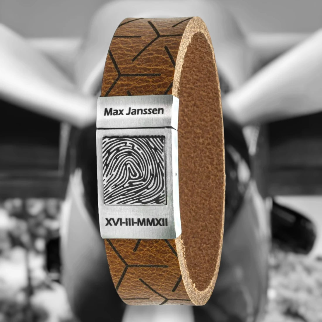 Vingerafdruk Armband - Pilots Edition - Zwart / Bruin / Gevlochten leer
