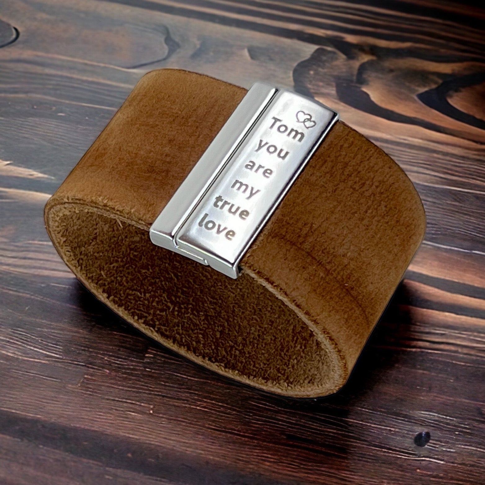 Brede leren armband + gravure | Brons, goudkleurig of zilverkleurig