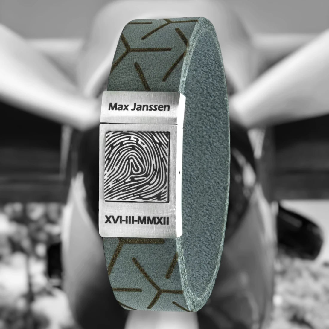 Vingerafdruk Armband - Pilots Edition - Zwart / Bruin / Gevlochten leer