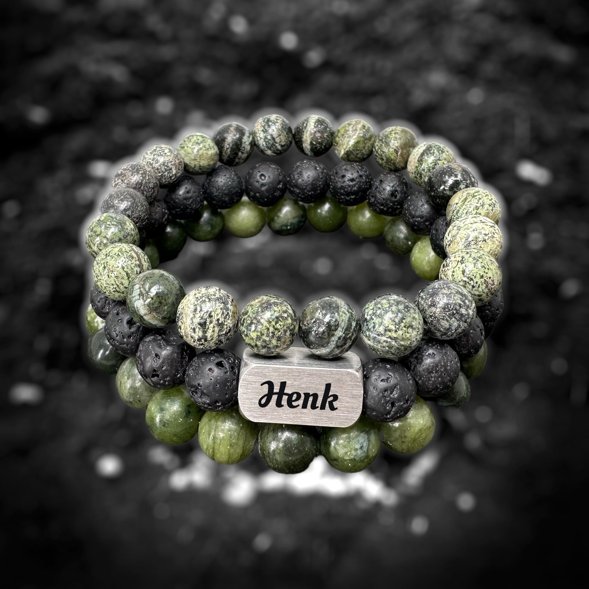 Heren 3 Armbanden Set: Zebra Stone • Lava Rock • Natural Jade