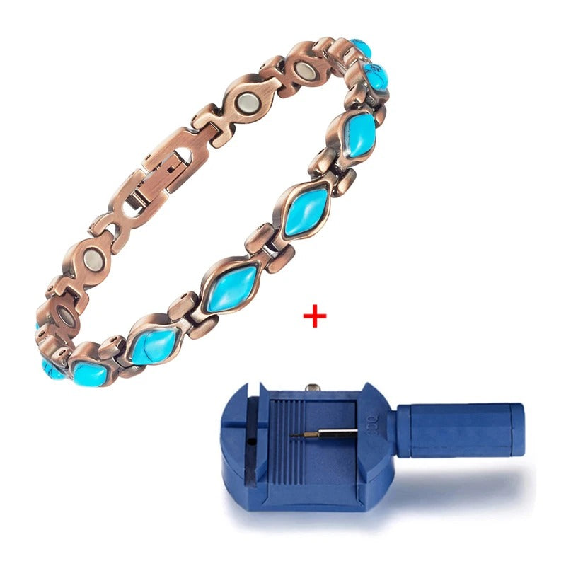 Magnetiva® Koperen Dames Magneetarmband – Met Turquoise Edelstenen