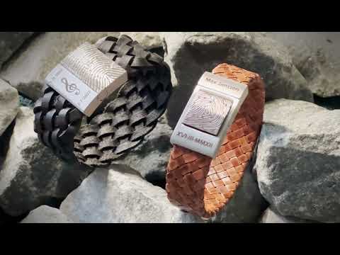 Opa en oma vingerafdruk Gravure Armband Gevlochten leer