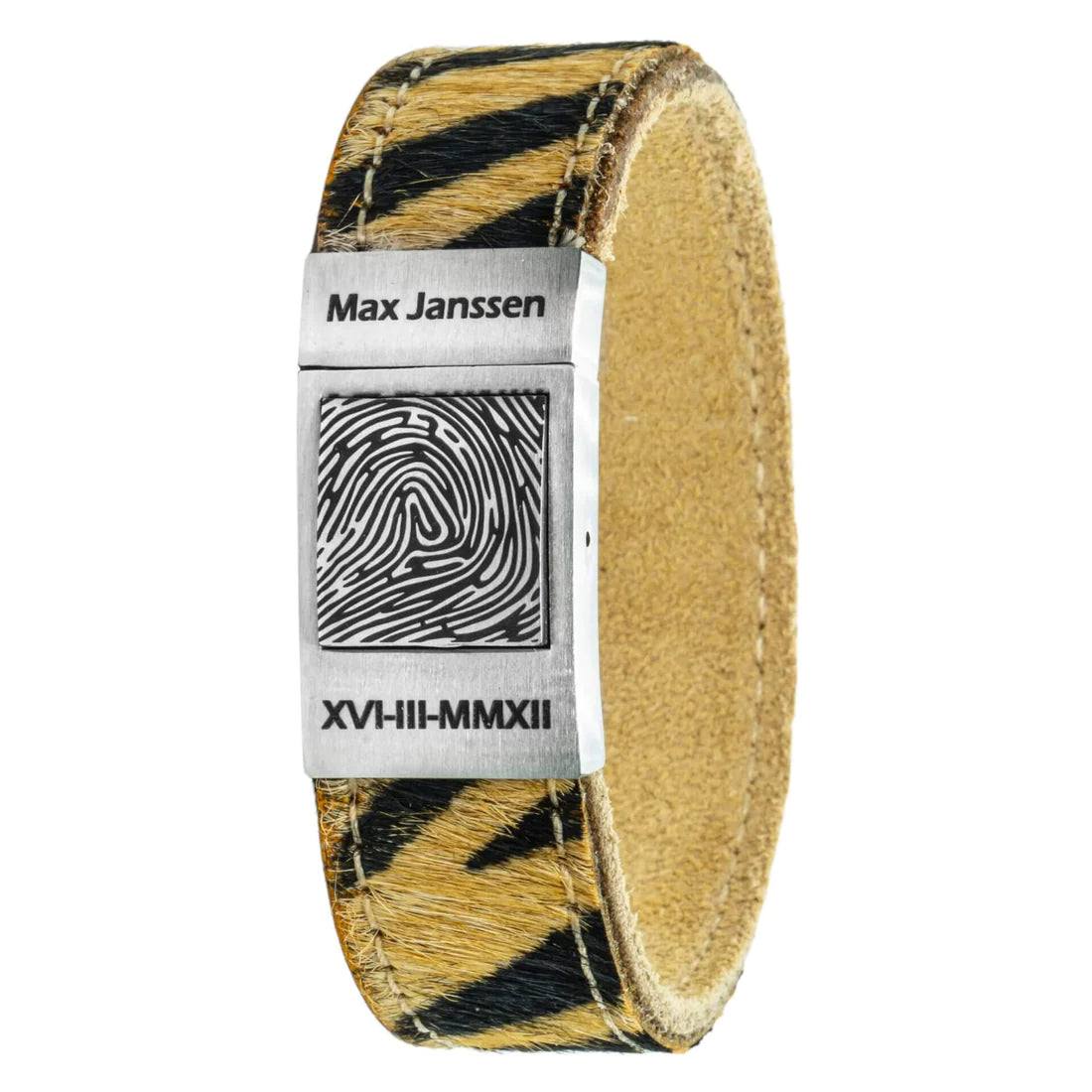 Vingerafdruk op Armband – Gevlochten leer (Zwart / Bruin leer)