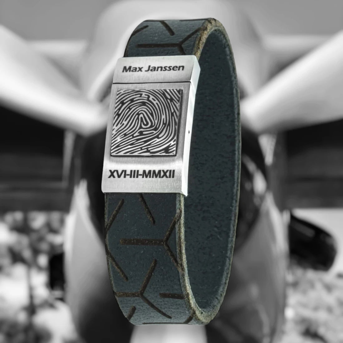 Vingerafdruk Armband - Pilots Edition - Zwart / Bruin / Gevlochten leer