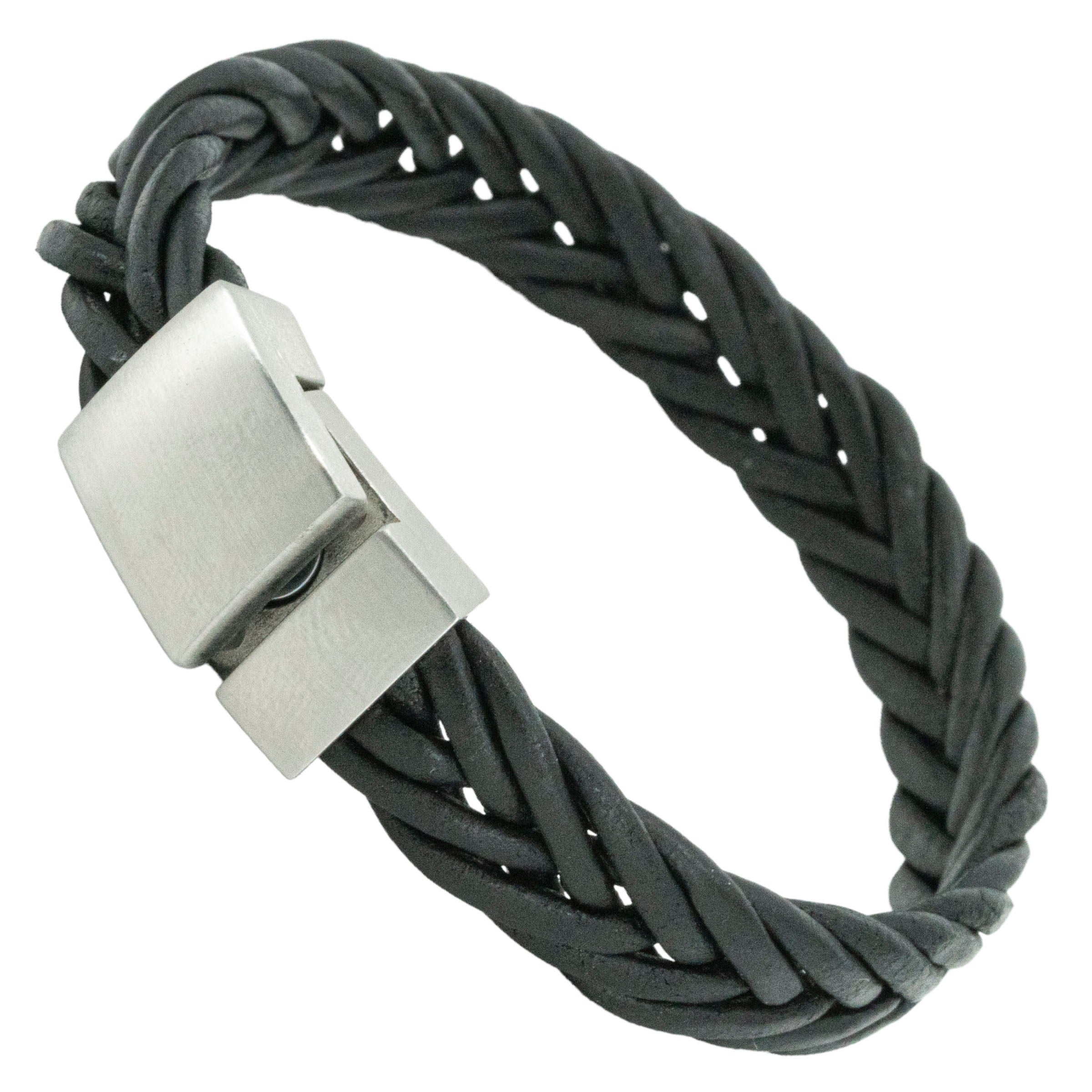 Zwart Edelstalen Armband met gravure – gevlochten leer