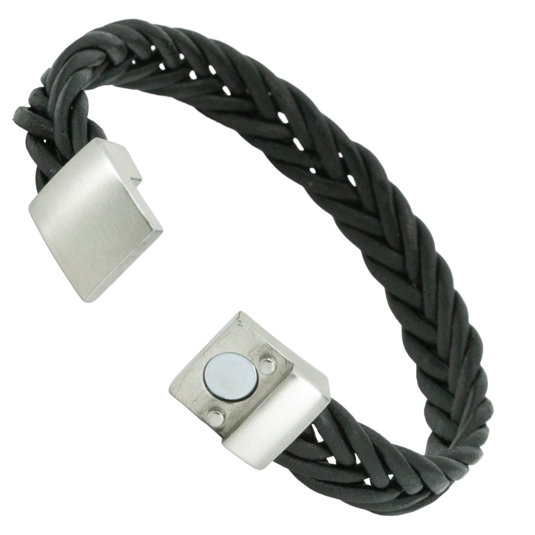 Edelstalen Armband met gravure – gevlochten leer