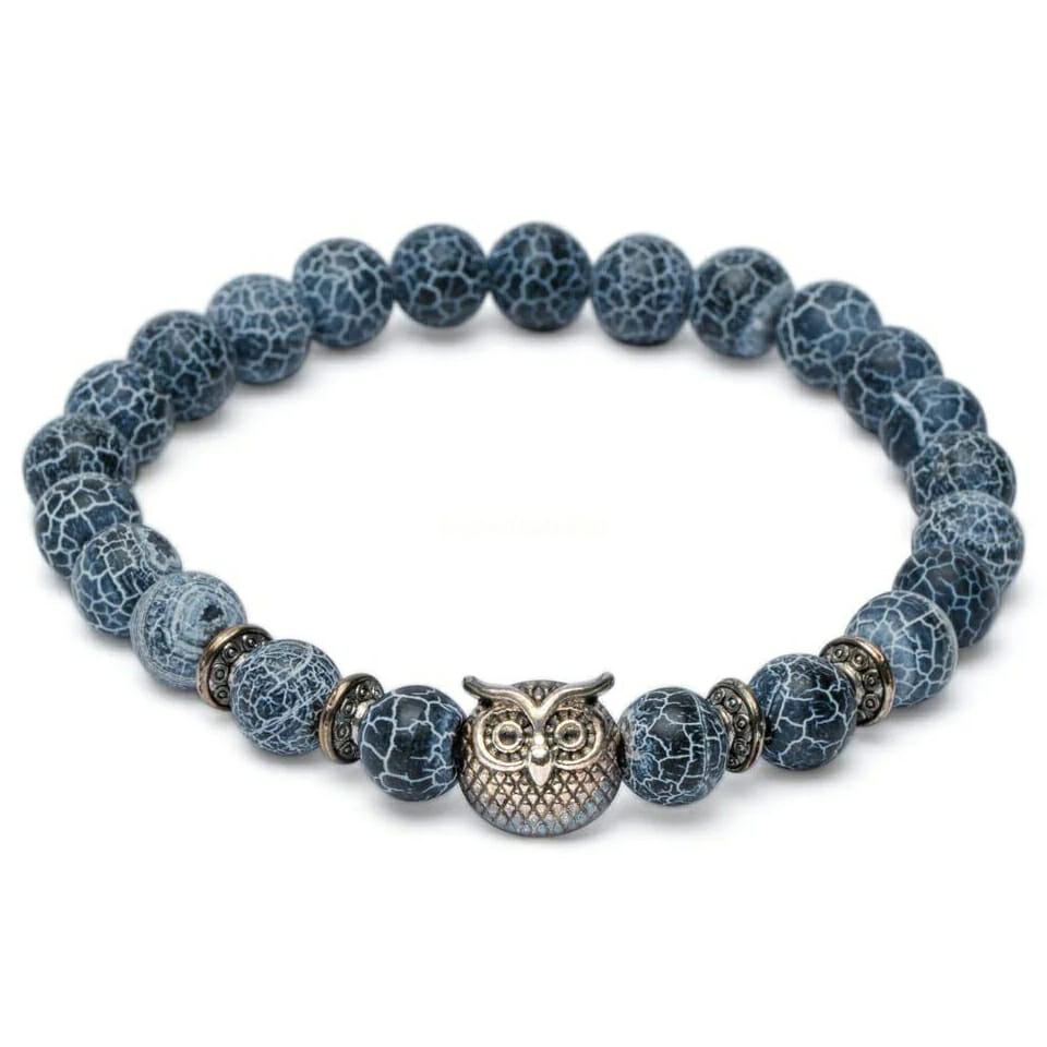 Wijze uil armband – 🦉 Blauwe Frosted Agaat kralen