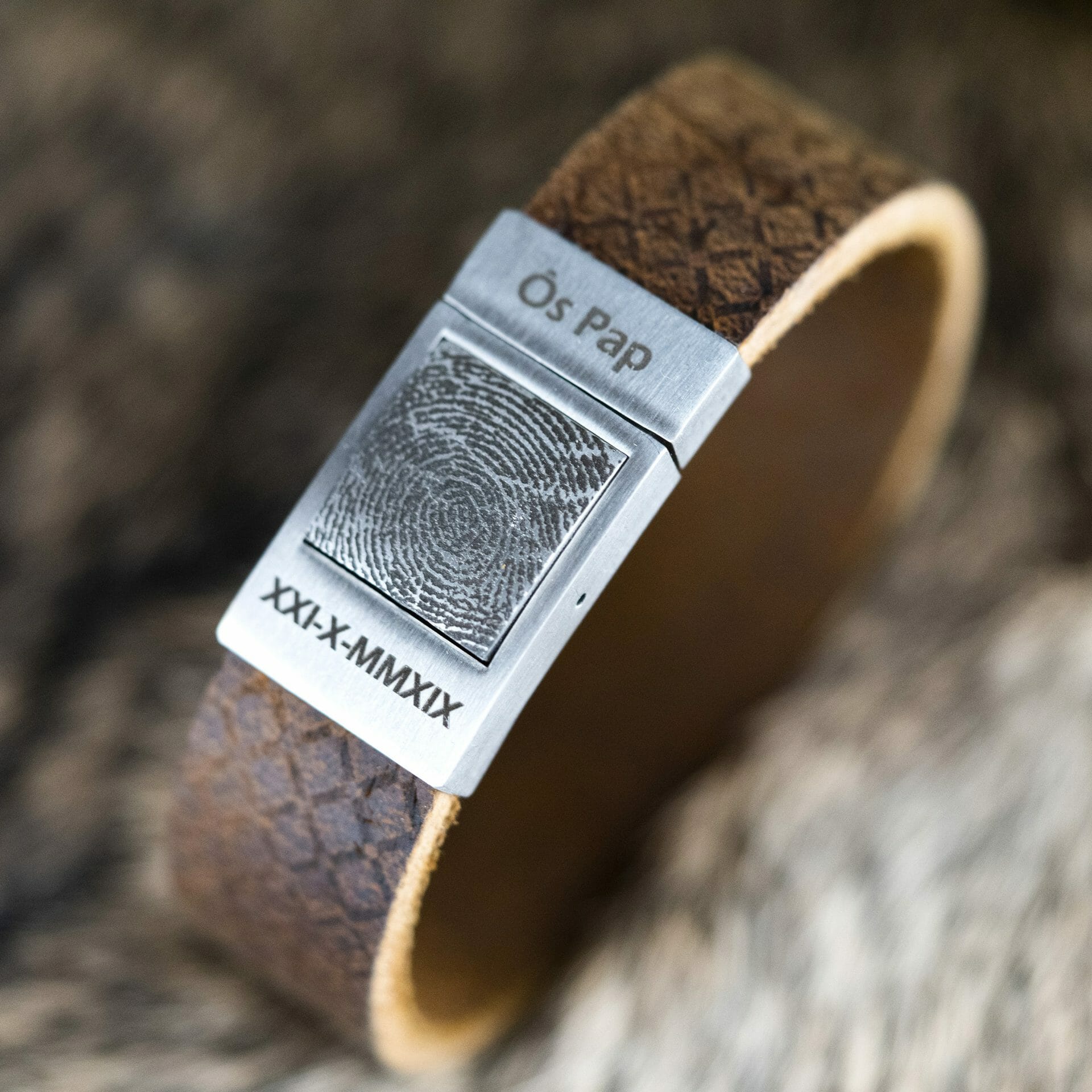 Zwarte leren Vingerafdruk armband (Mama, Papa of geliefde) herdenkingsarmband