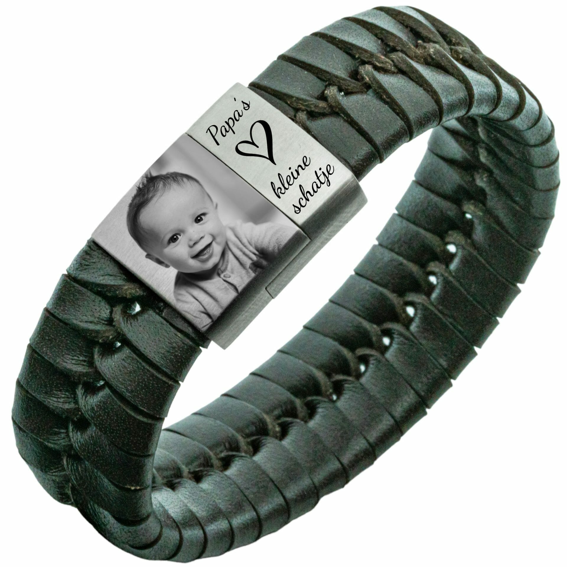 Fotoarmband met eigen afbeelding - zwart Gevlochten leren Armband met Foto gravure