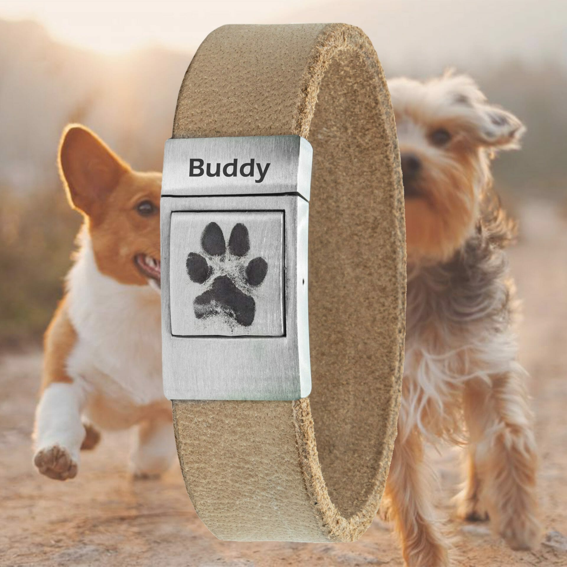 Eigen Honden Pootafdruk op Leren armband