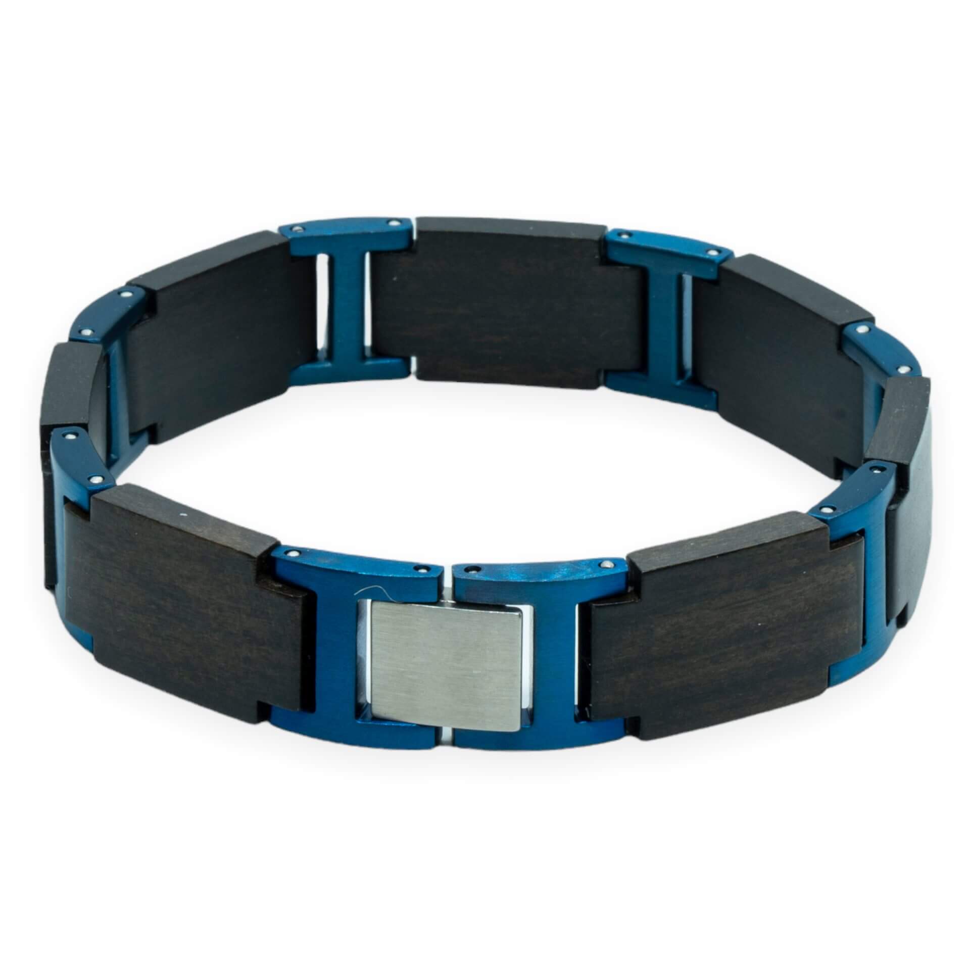 Titan Blue – Zwart Hout & Blauw RVS Armband met Gravure