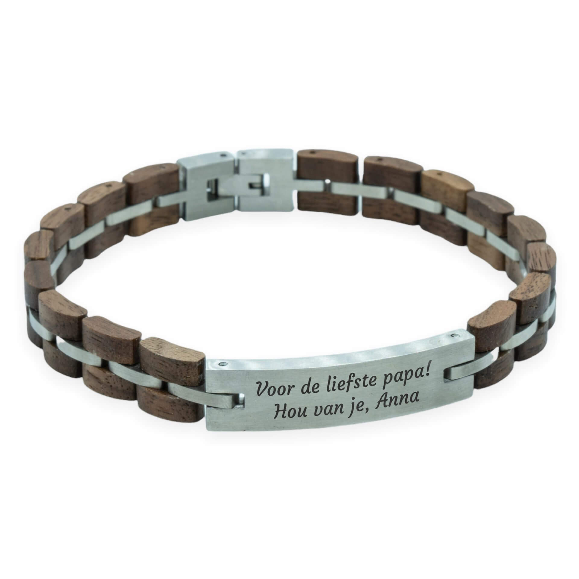 Eigen tekst op Gegraveerde Houten Walnoot armband - TimberWood
