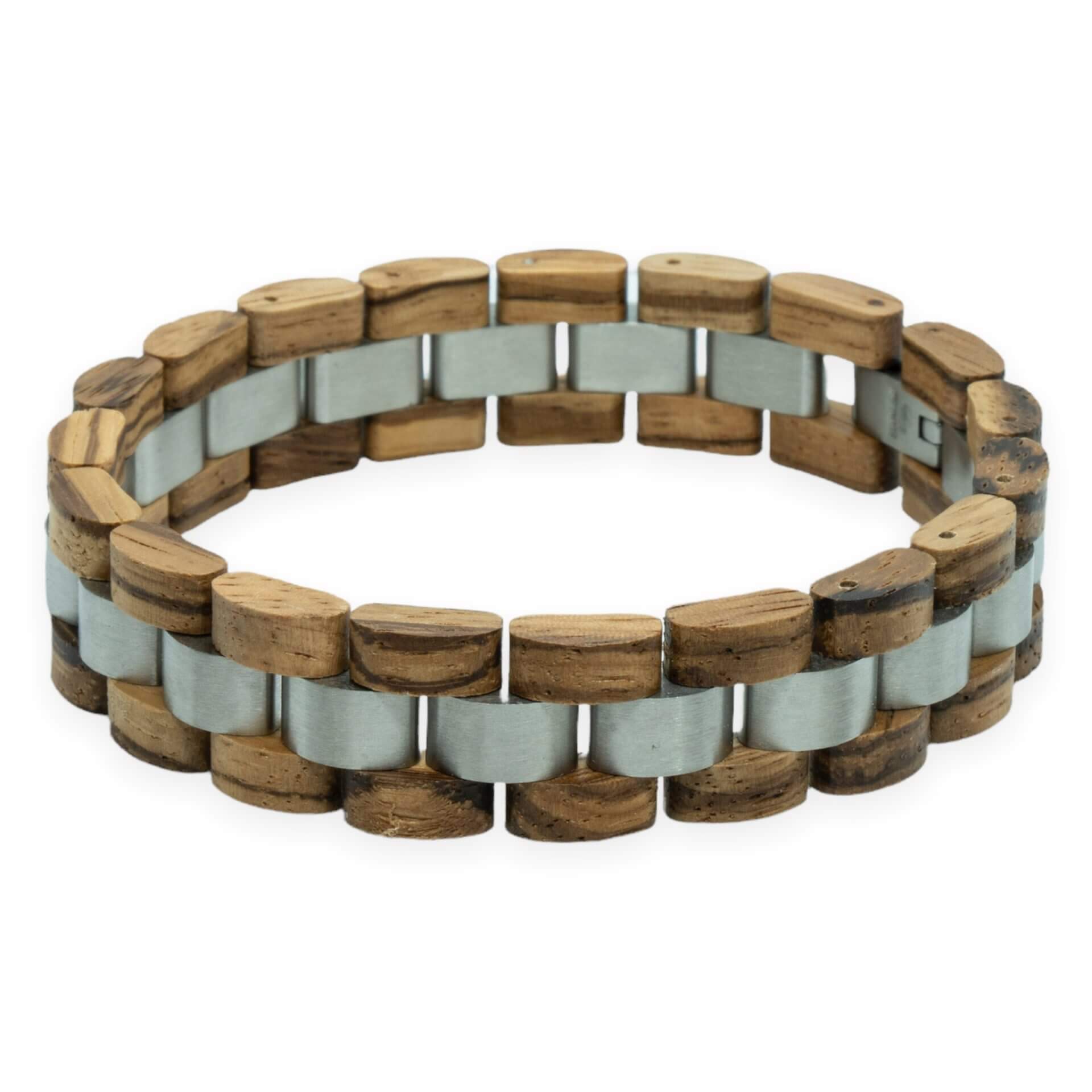 Monte Rosa – Zebrano & Roestvrij Staal Houten Armband