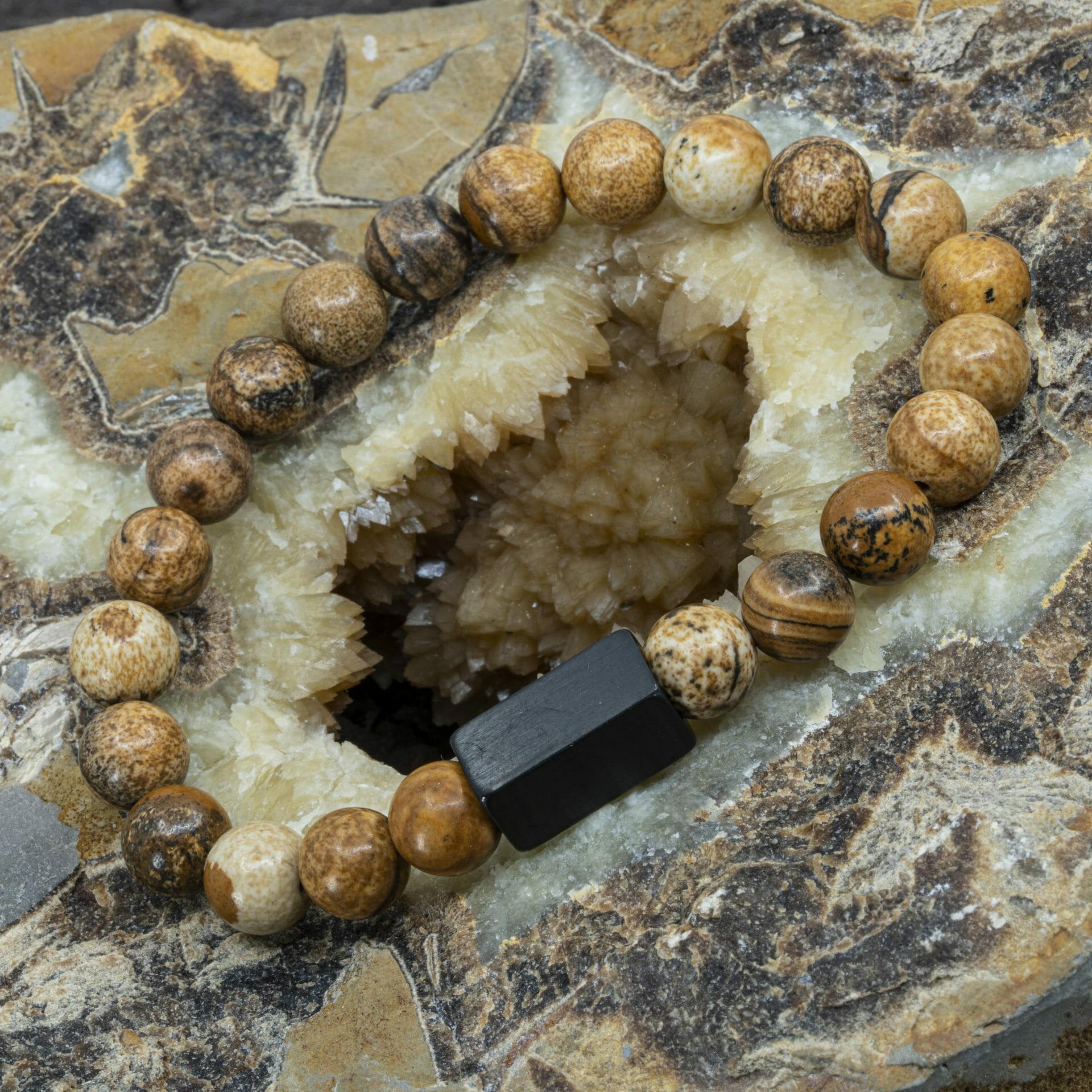 Freya 'Beige Picture Jasper' - Perlenarmband