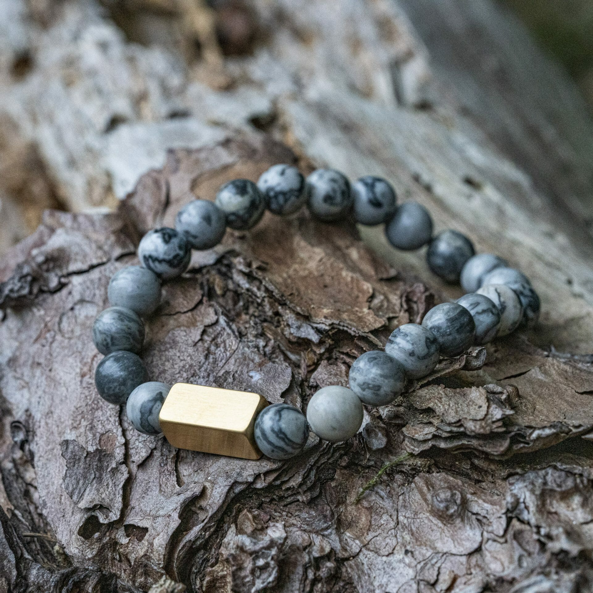 Grey Map Stone Gold Jasper – Kralen armband