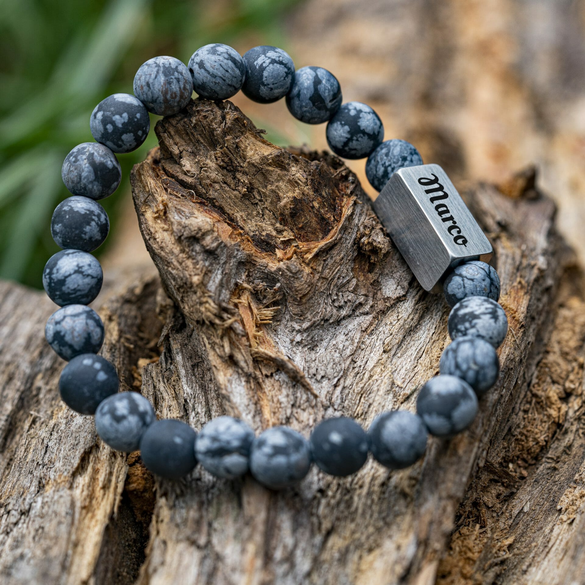 Bevroren sneeuwvlokken - Obsidiaan Kralen Armband