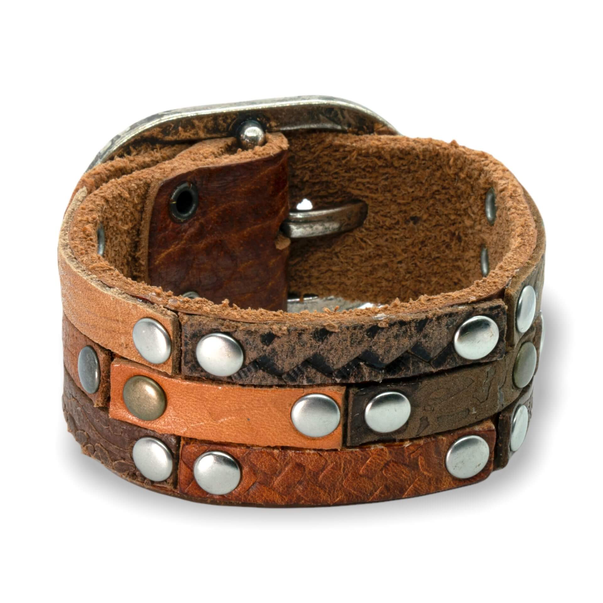 Brede bruin leren Polsband - Multi color Runderleer