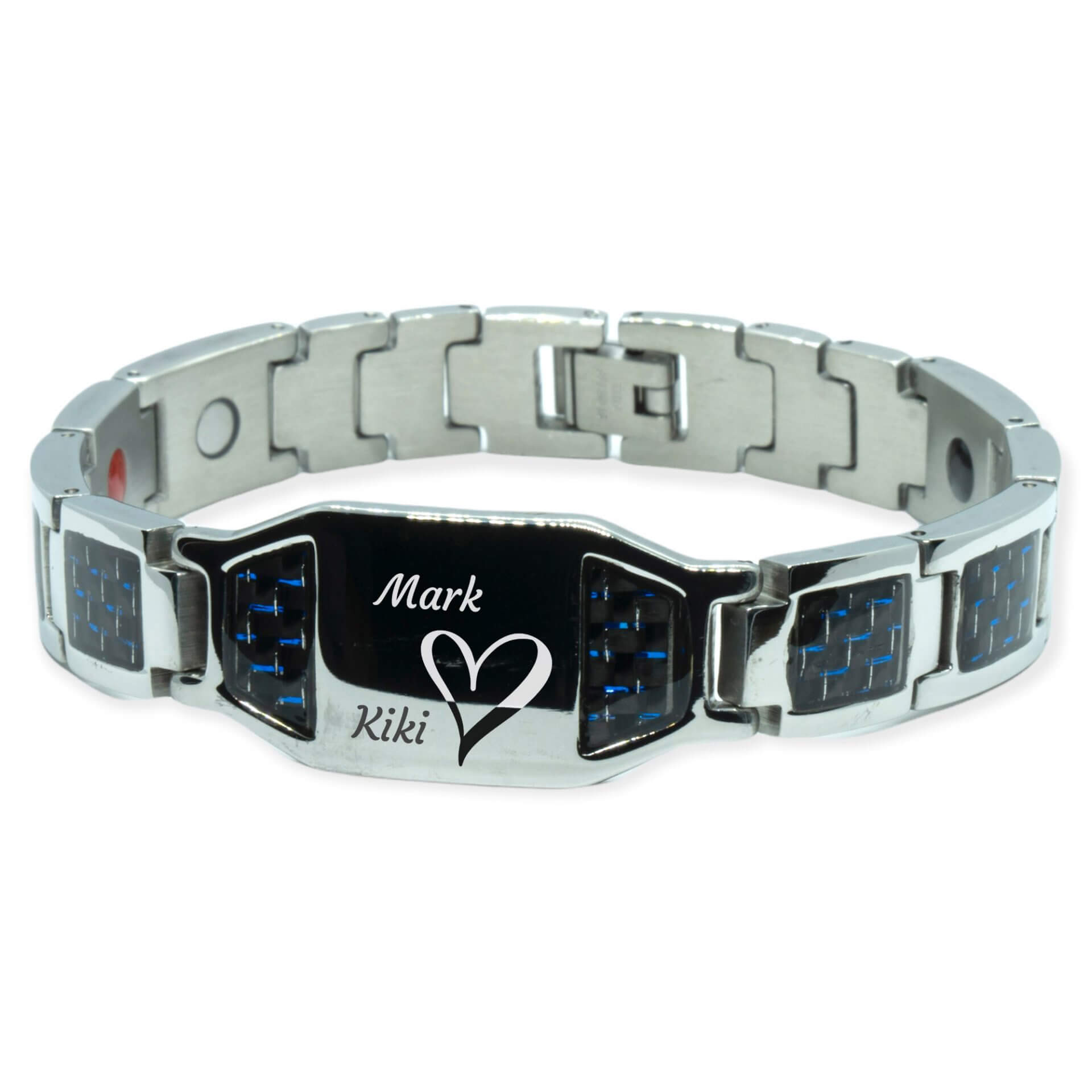 Magneet Armband - Blauw carbon + eigen tekst / symbool