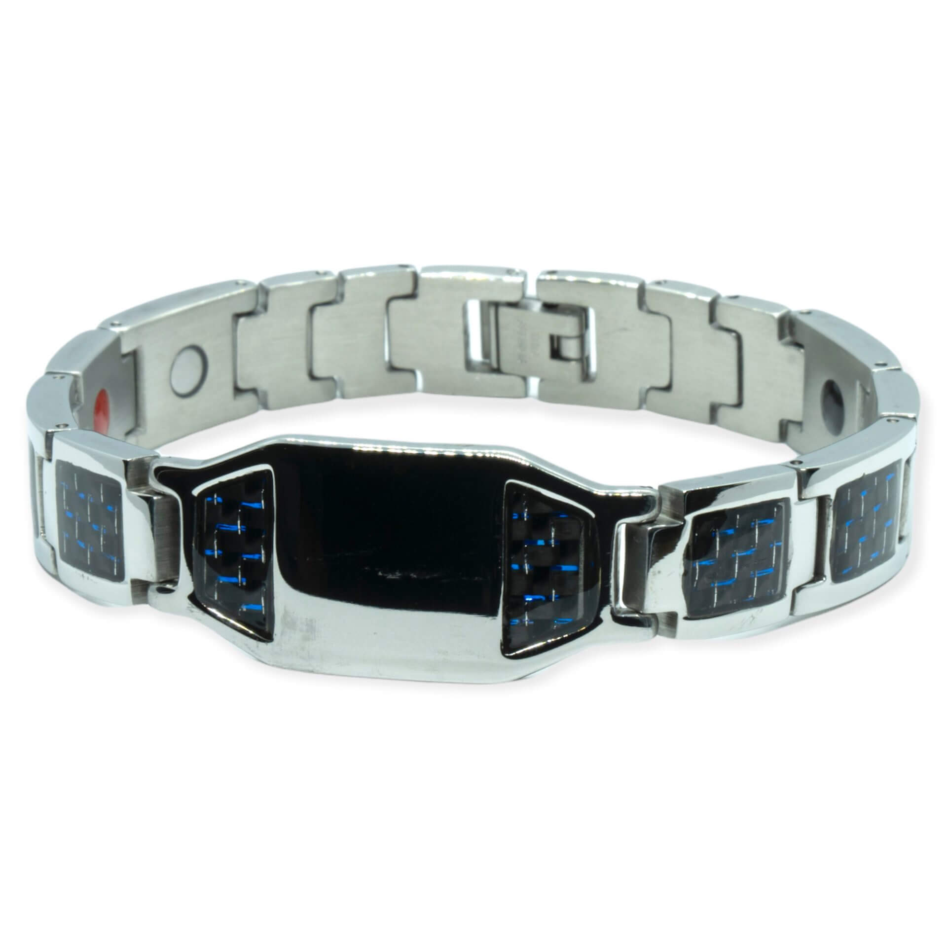 Magneet Armband - Blauw carbon + eigen tekst / symbool