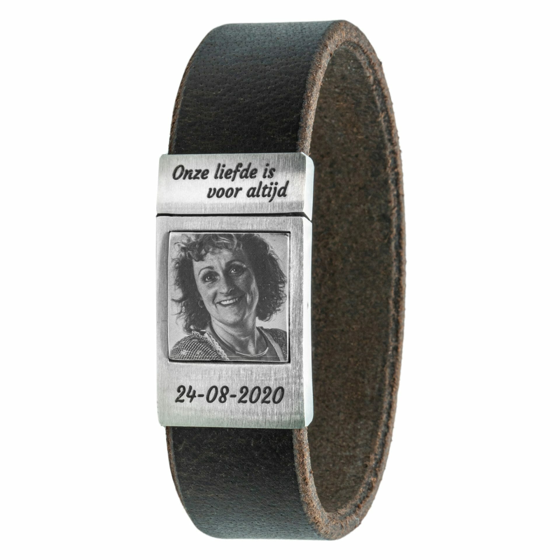 Bruin leren Fotoarmband met eigen foto