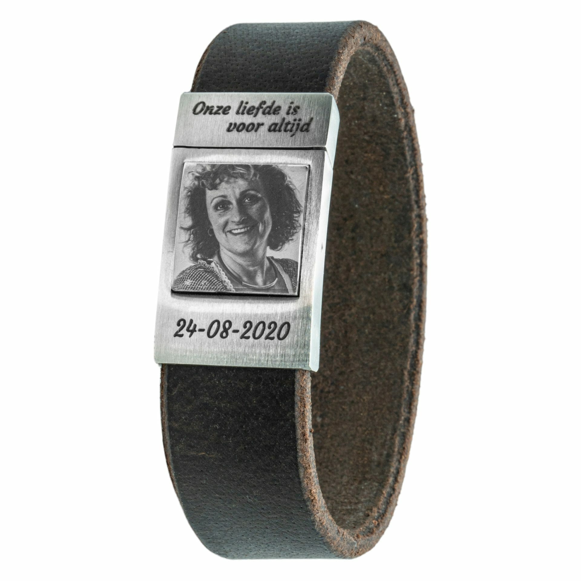 Bruin leren Fotoarmband met eigen foto