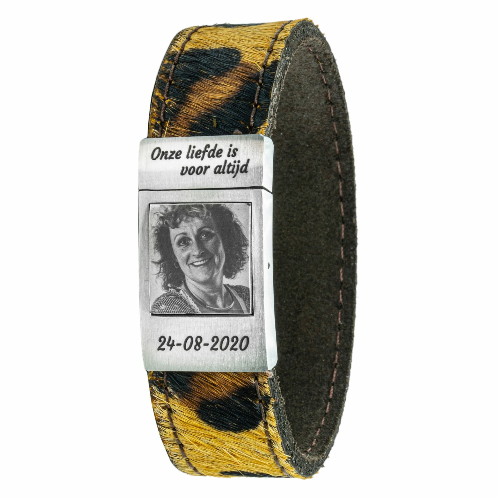 Luipaard print leren Fotoarmband met eigen foto
