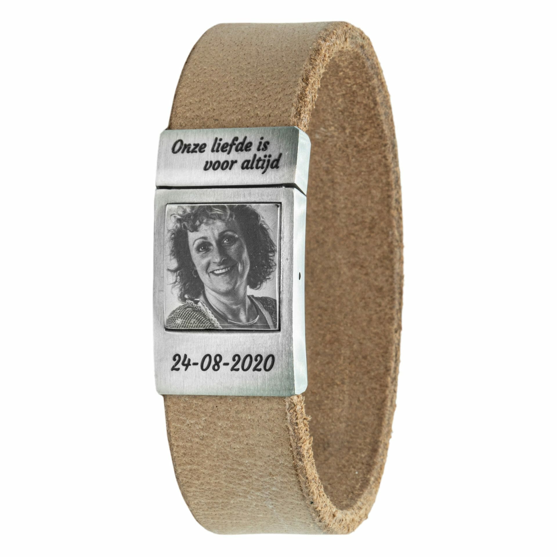 Lichtbruin leren Fotoarmband met eigen foto