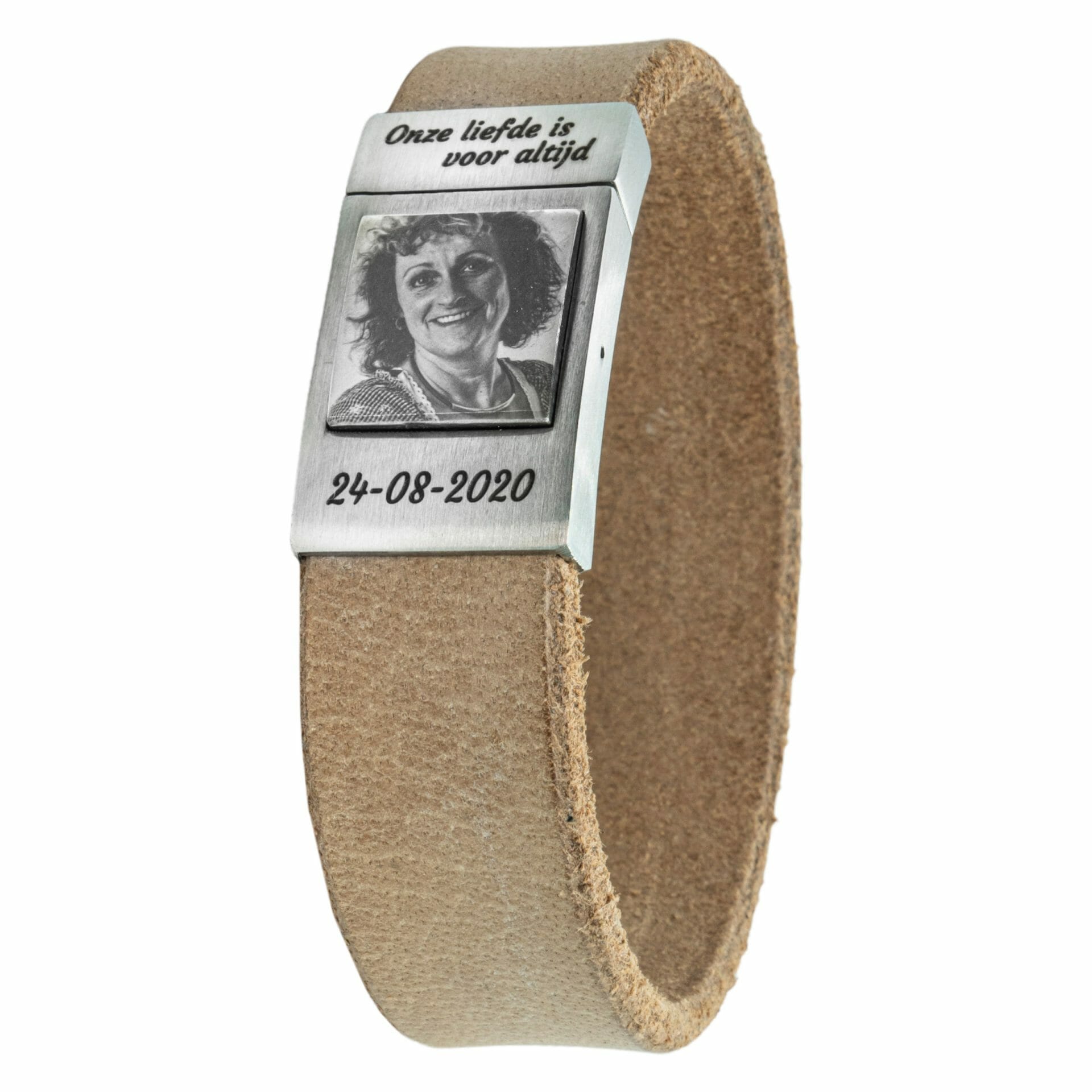 Lichtbruin leren Fotoarmband met eigen foto