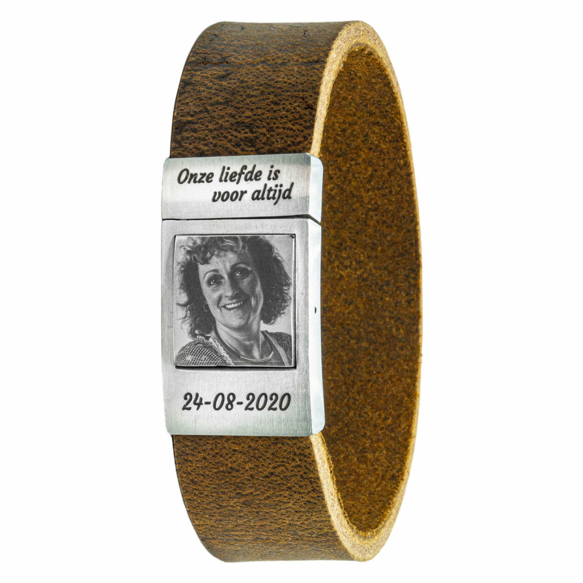 Vintage leren Fotoarmband met eigen foto