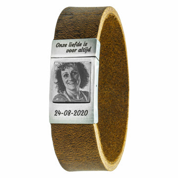 <b>Vintage</b> leren Fotoarmband met eigen foto