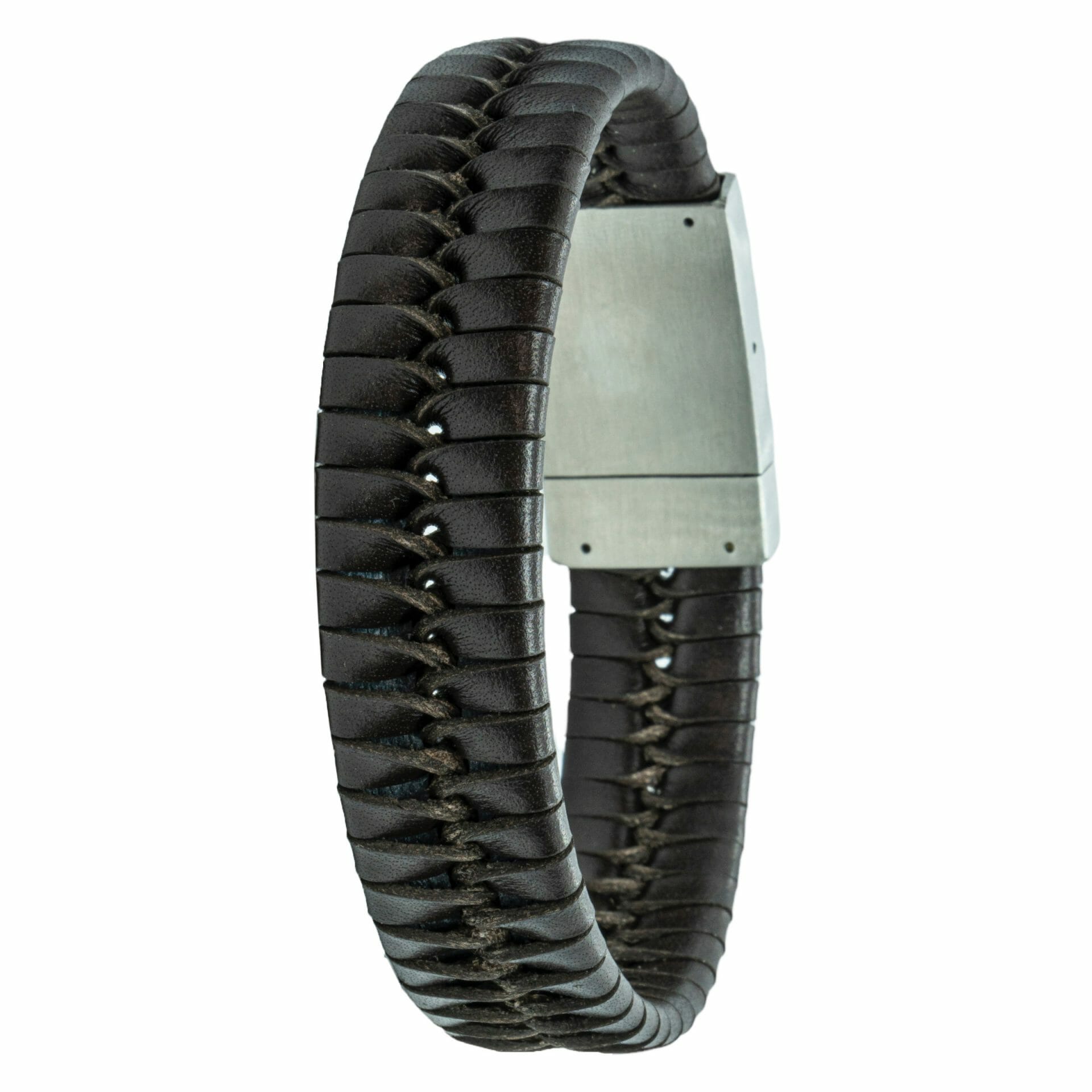 Heren fotoarmband met Gevlochten leer zwart / bruin met eigen foto