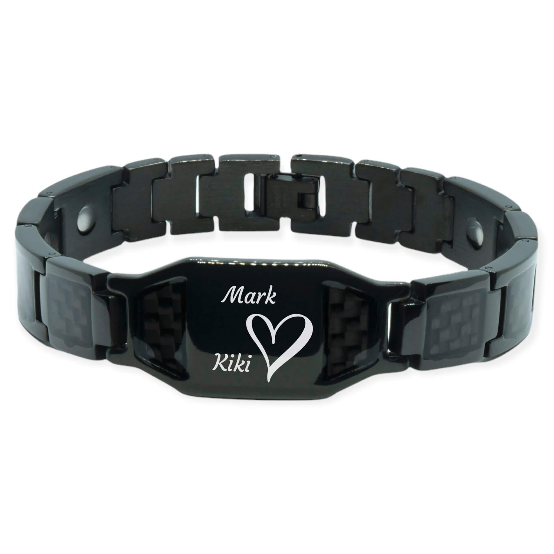Magneet Armband – Black carbon + eigen tekst of symbool
