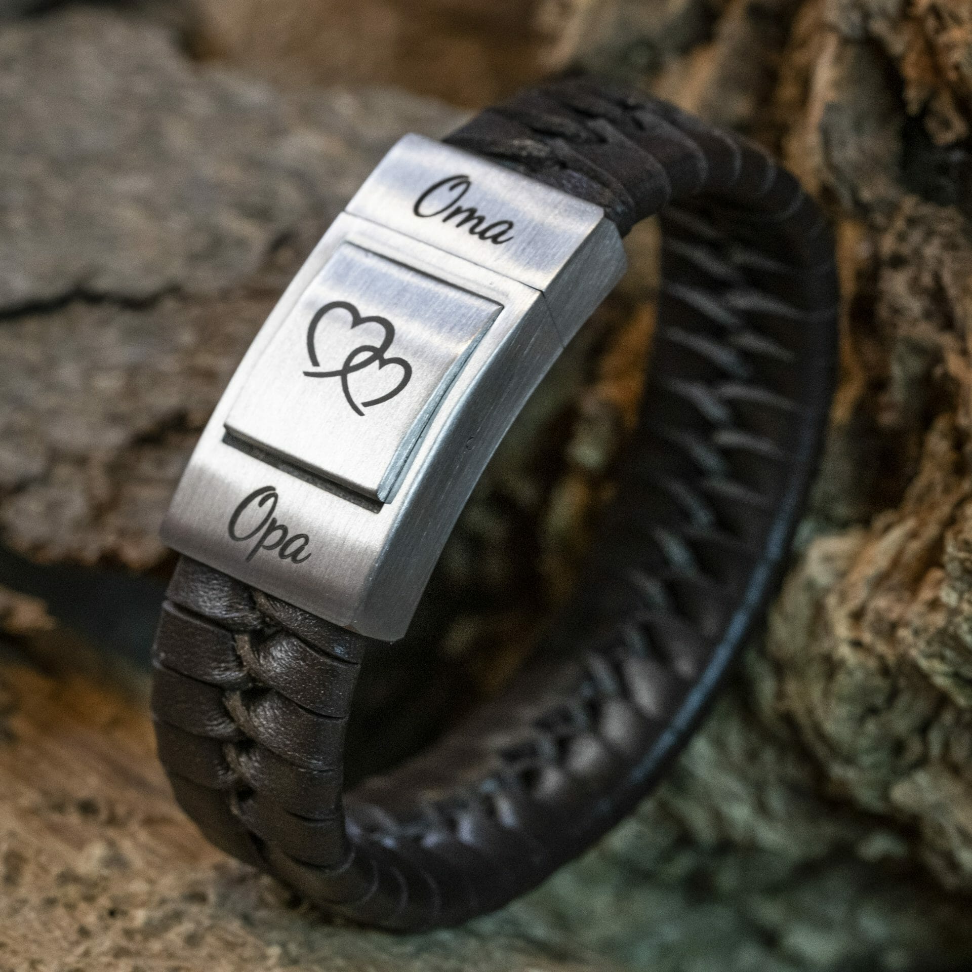 Zwarte leren Vingerafdruk armband (Mama, Papa of geliefde) herdenkingsarmband