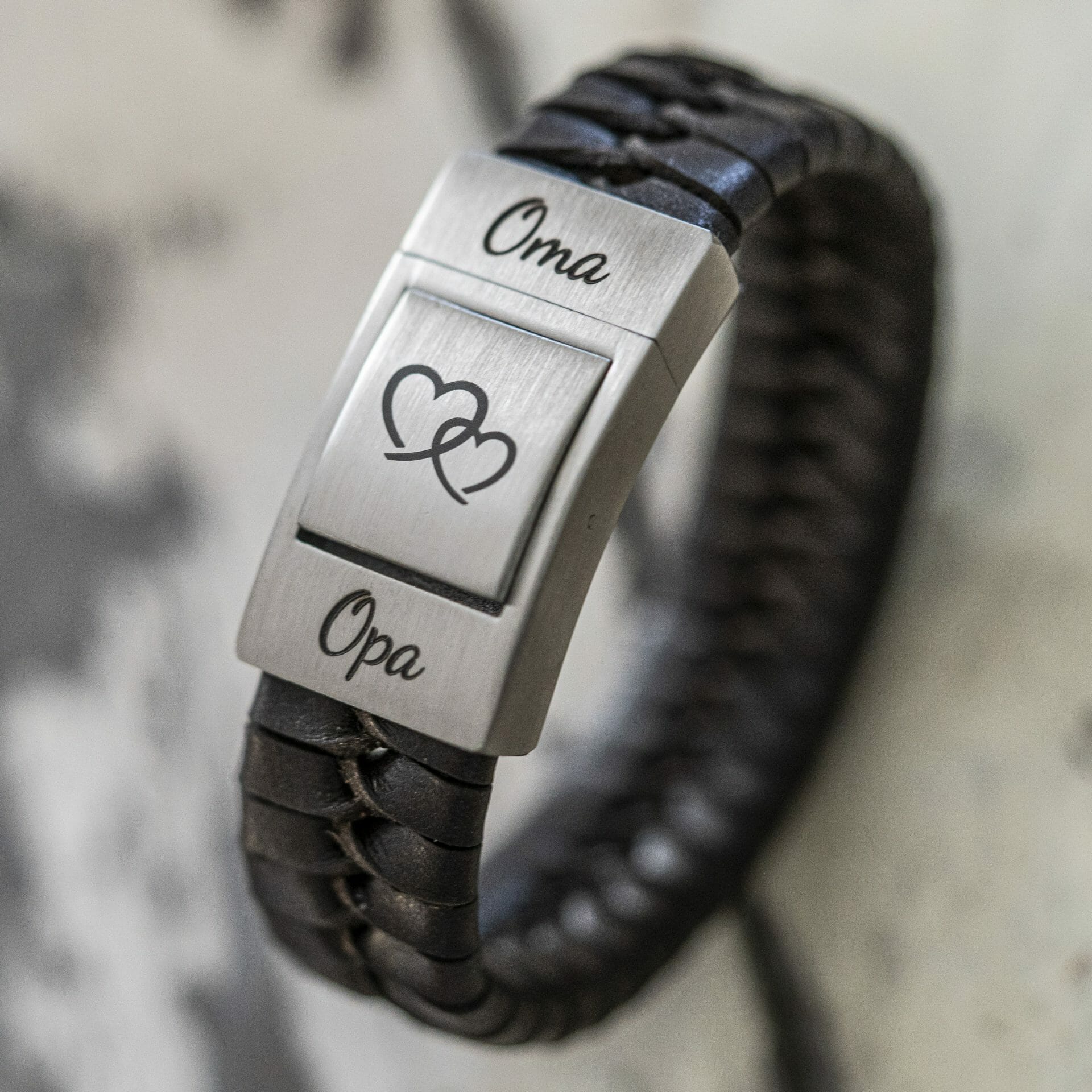 Opa en oma vingerafdruk Gravure Armband Gevlochten leer