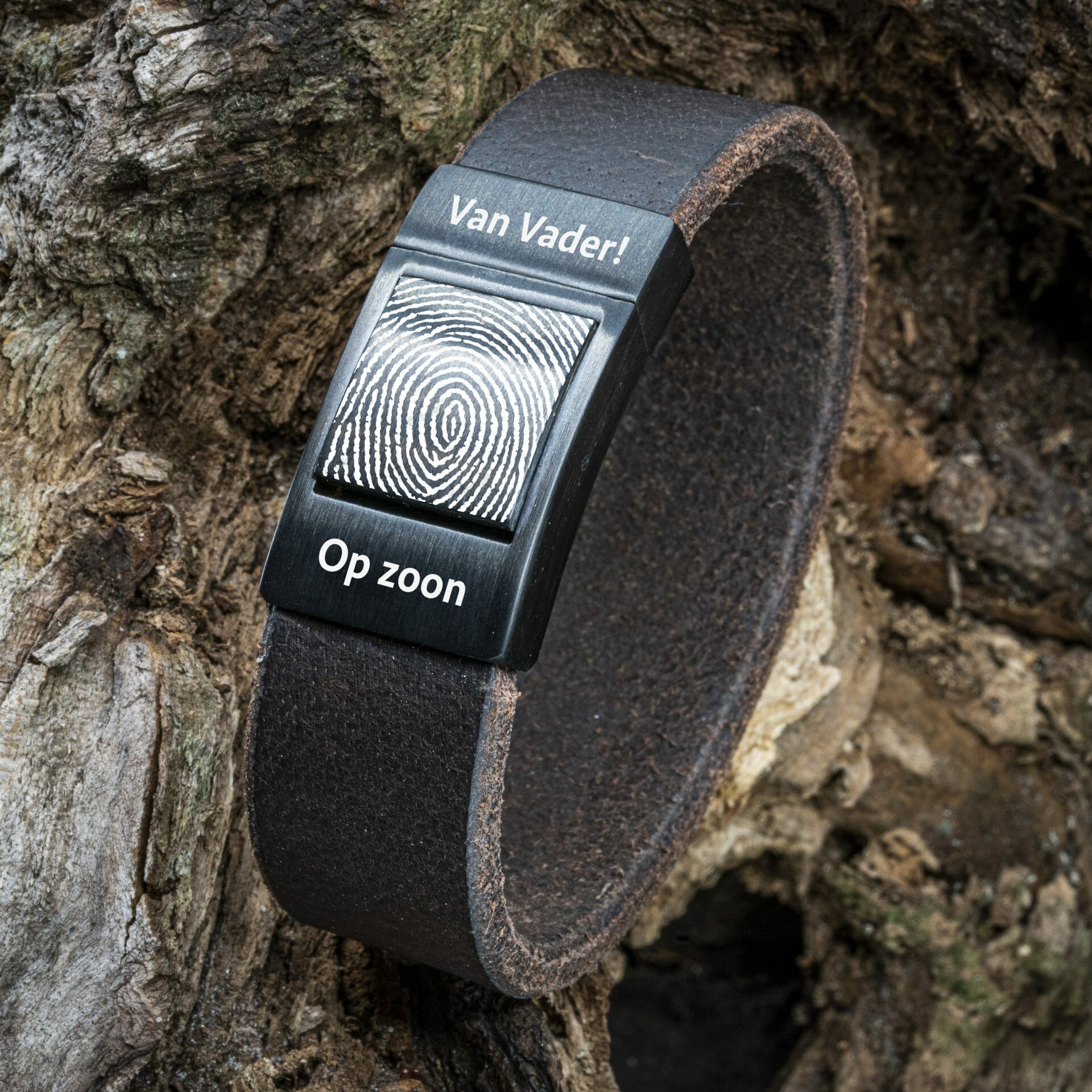 Vingerafdruk Mama / Papa gravure op leren Armband