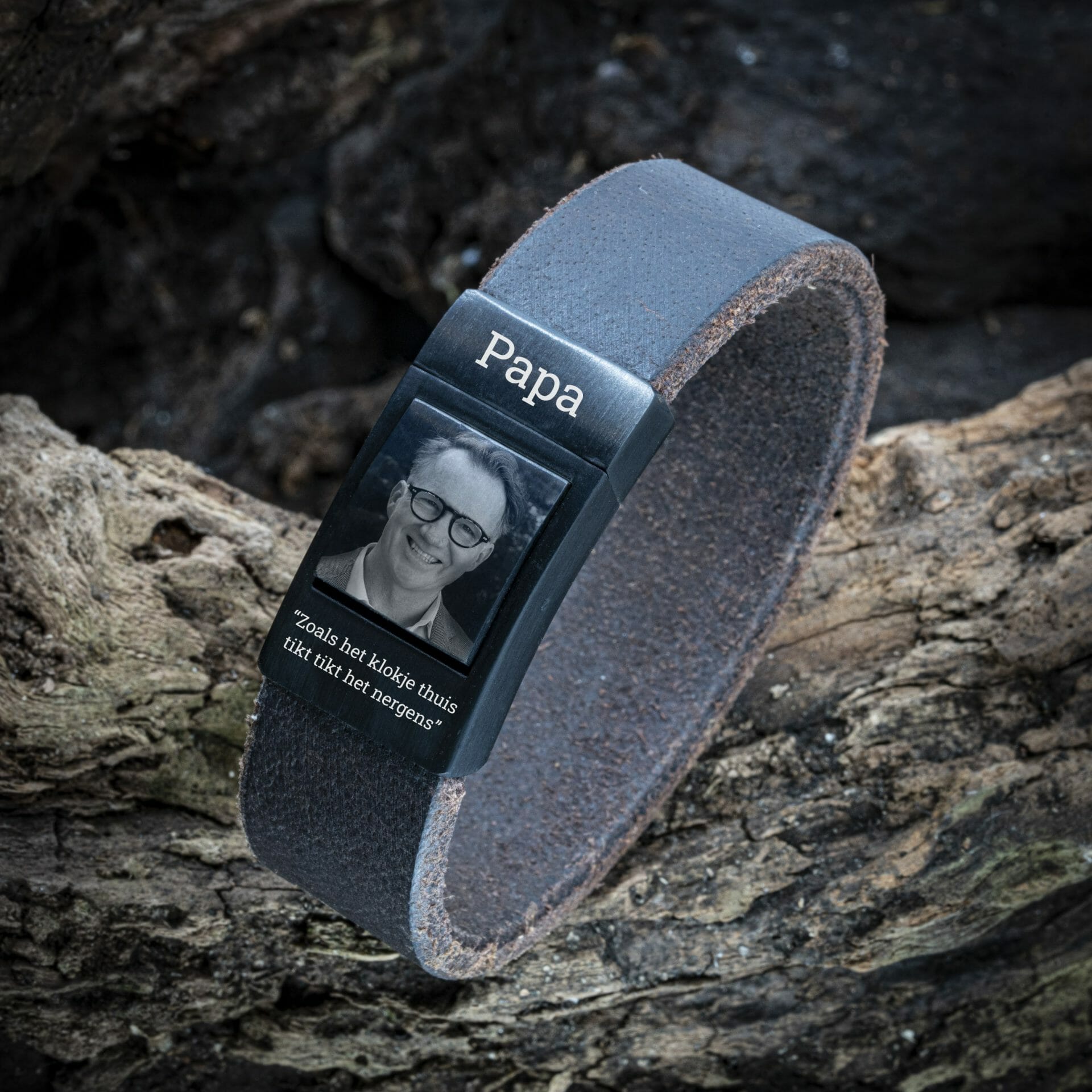 Eigen Foto op armband - Zwart leren Armband met Foto gravure