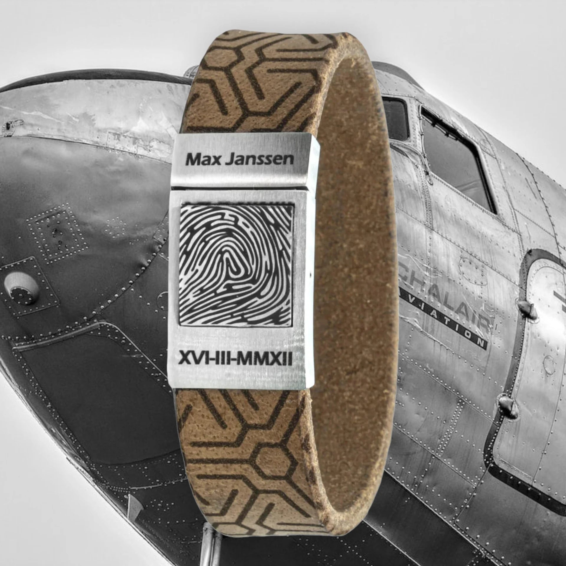 Aviator – Eigen vingerafdruk op leren armband