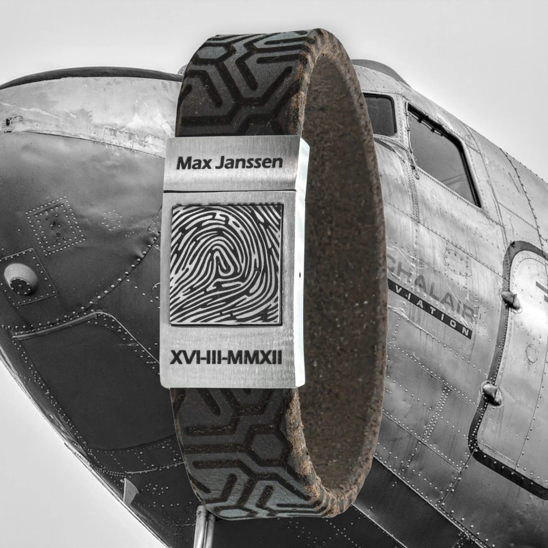 Aviator – Eigen vingerafdruk op leren armband