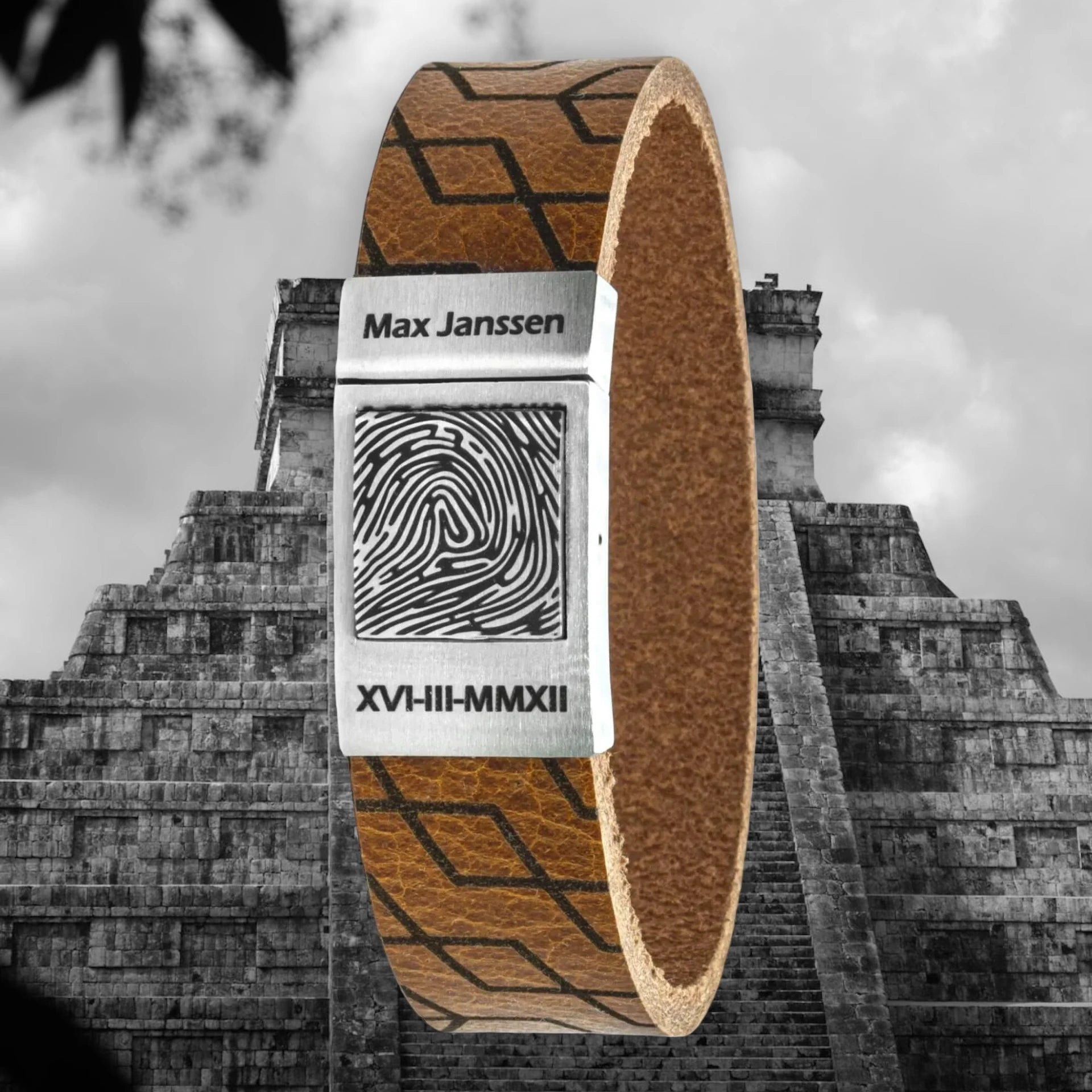 Mayans – Eigen vingerafdruk armband van Vintage leer
