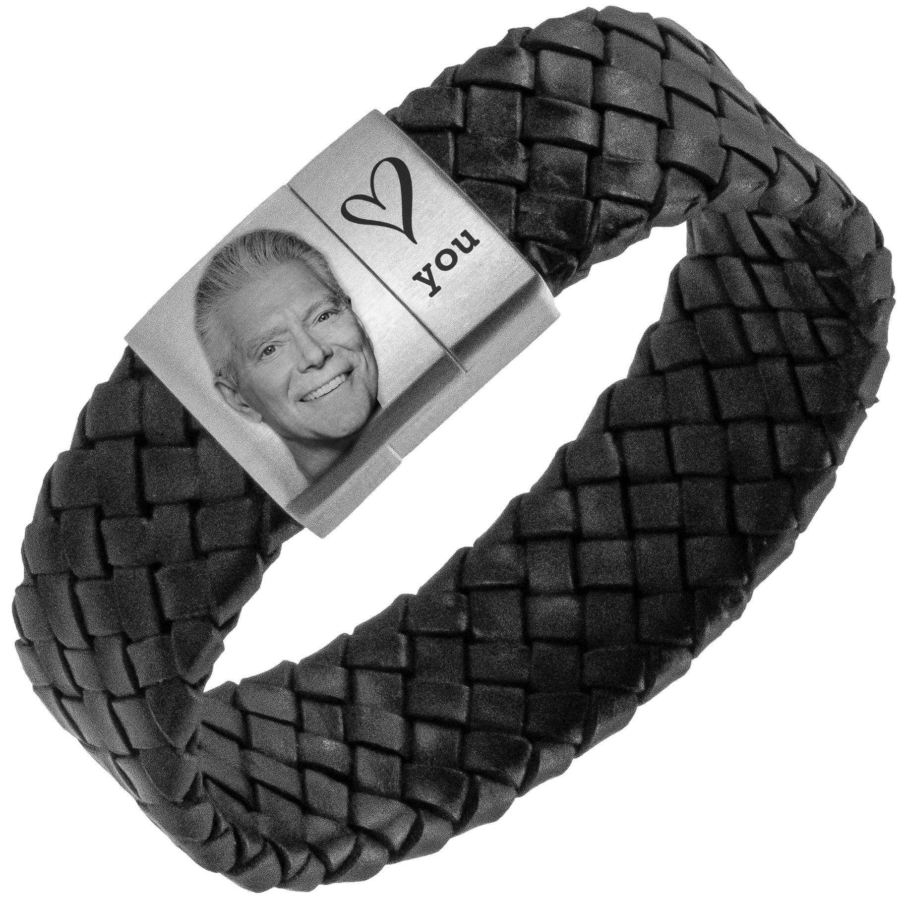 Fotoarmband met eigen afbeelding - zwart Gevlochten leren Armband met Foto gravure