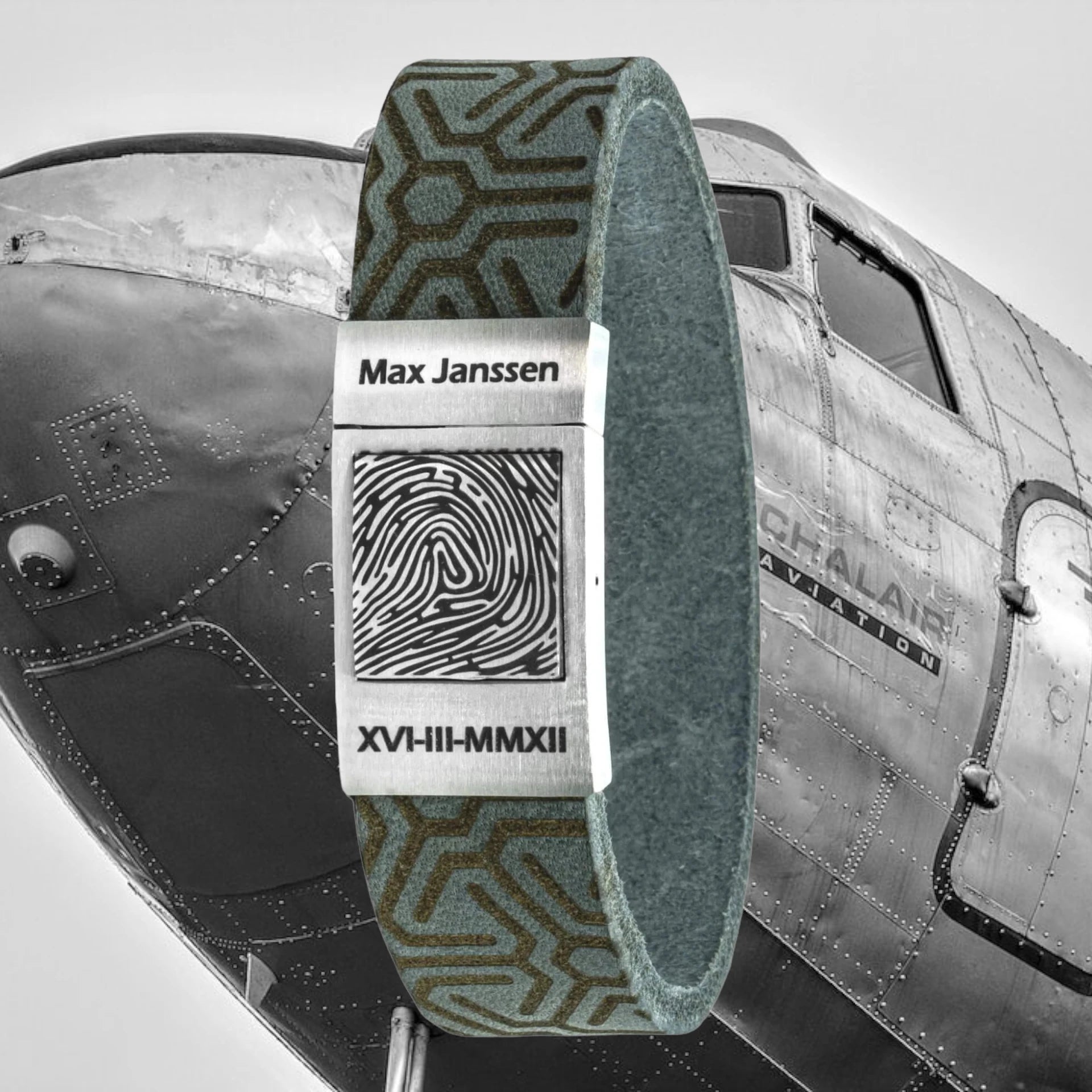 Aviator – Eigen vingerafdruk op leren armband