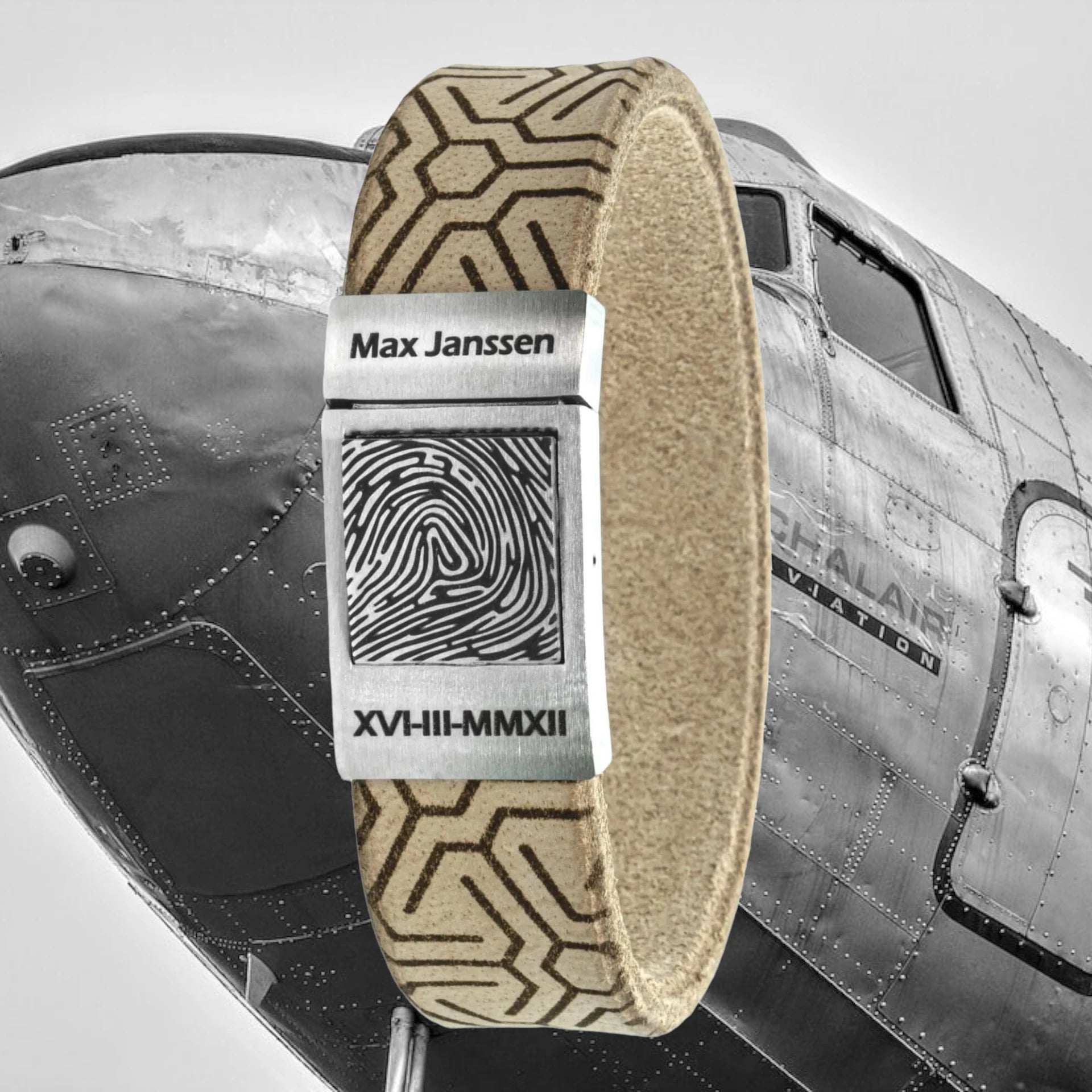 Aviator – Eigen vingerafdruk op leren armband