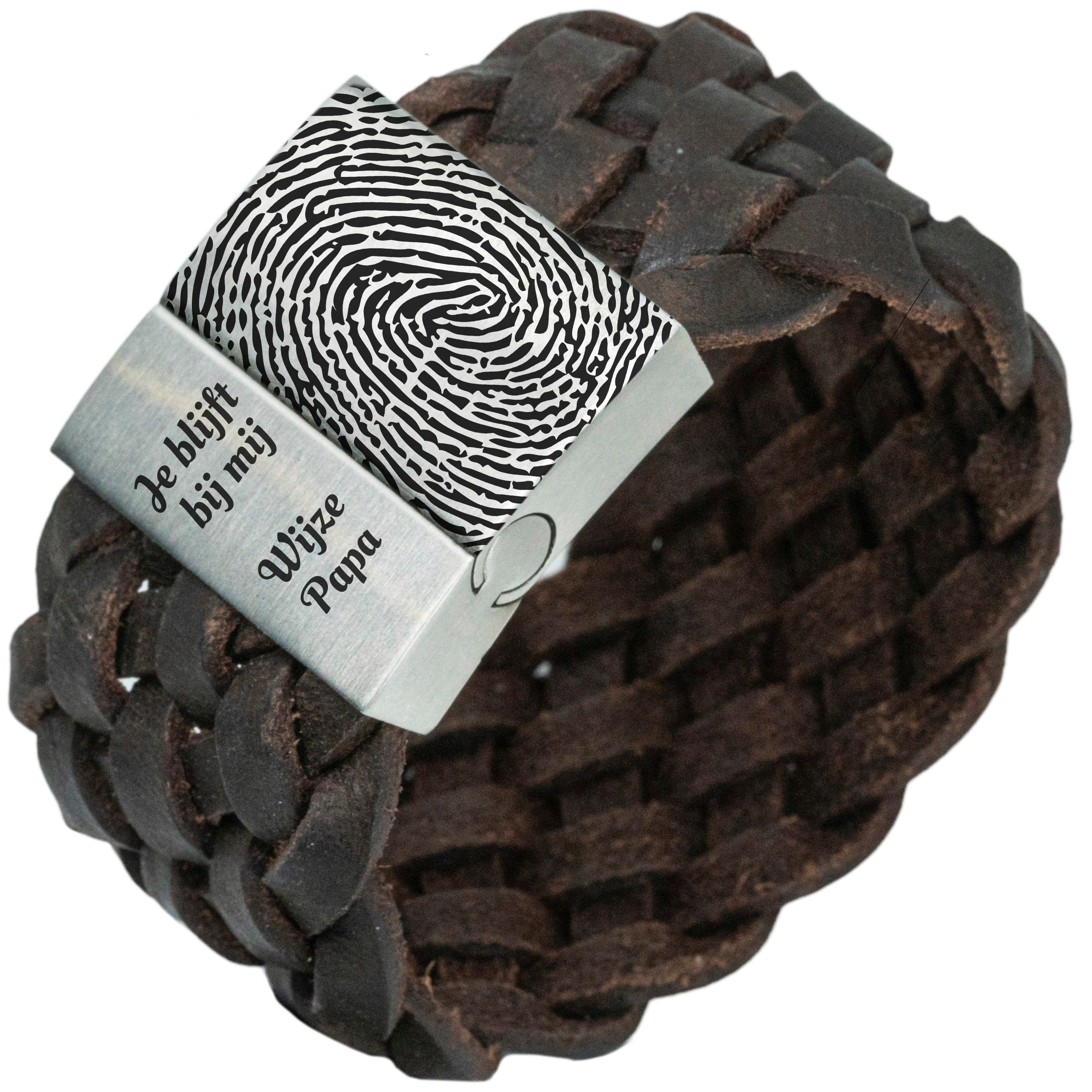 Vingerafdruk op je armband – Zwart of bruin gevlochten leren Armband