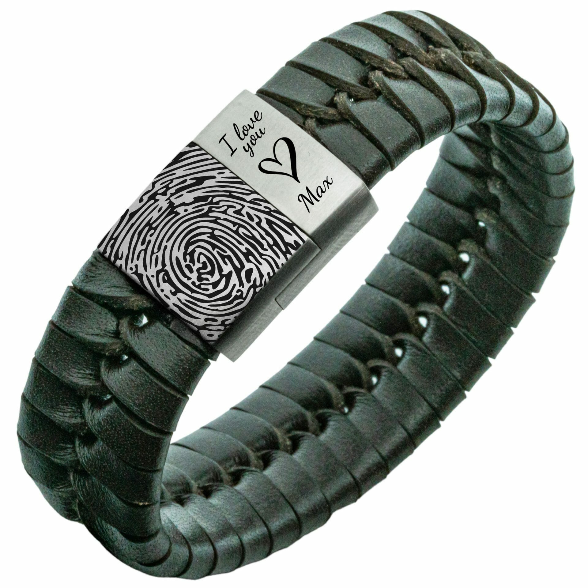 Vingerafdruk op armband – zwart Gevlochten leren Armband