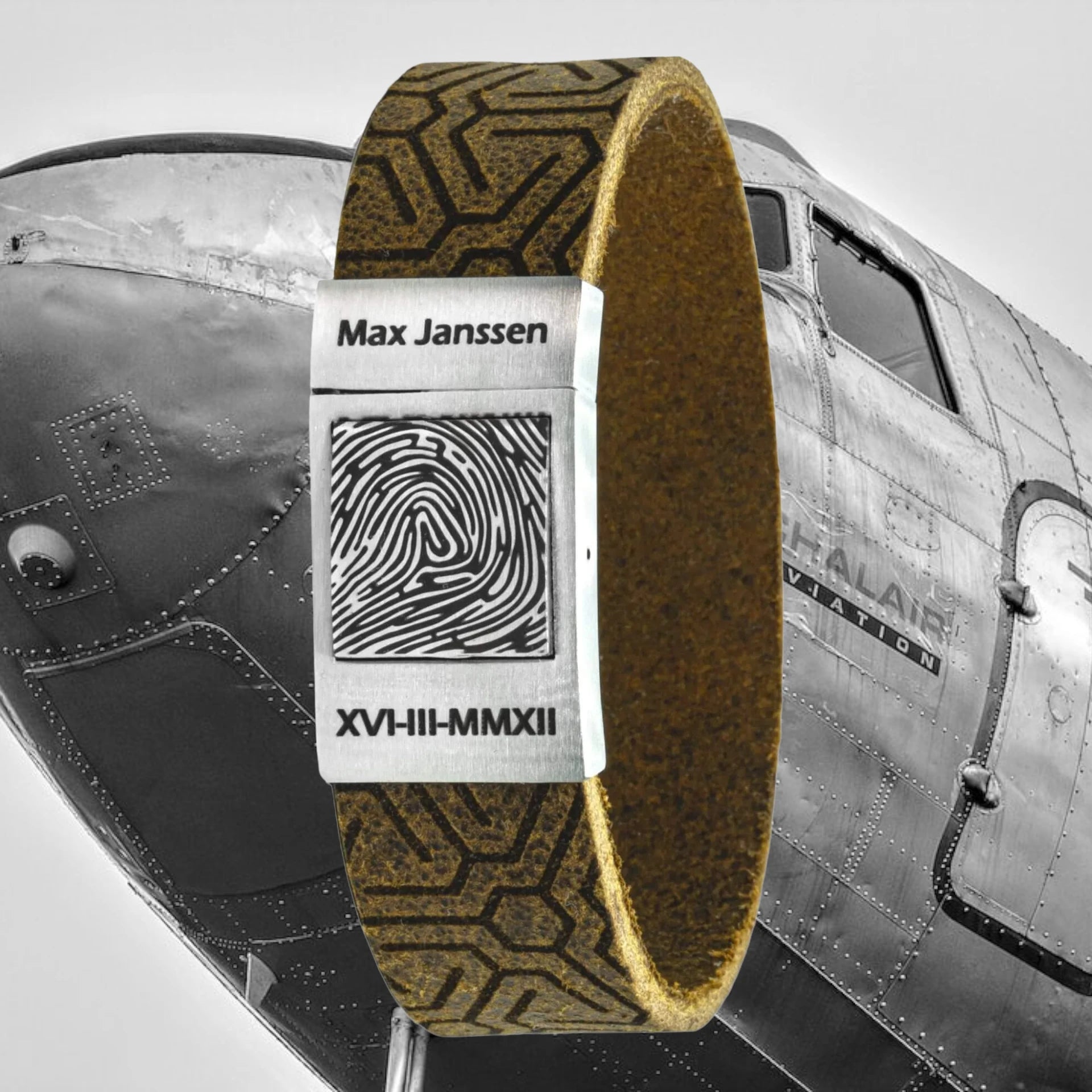 Aviator – Eigen vingerafdruk op leren armband
