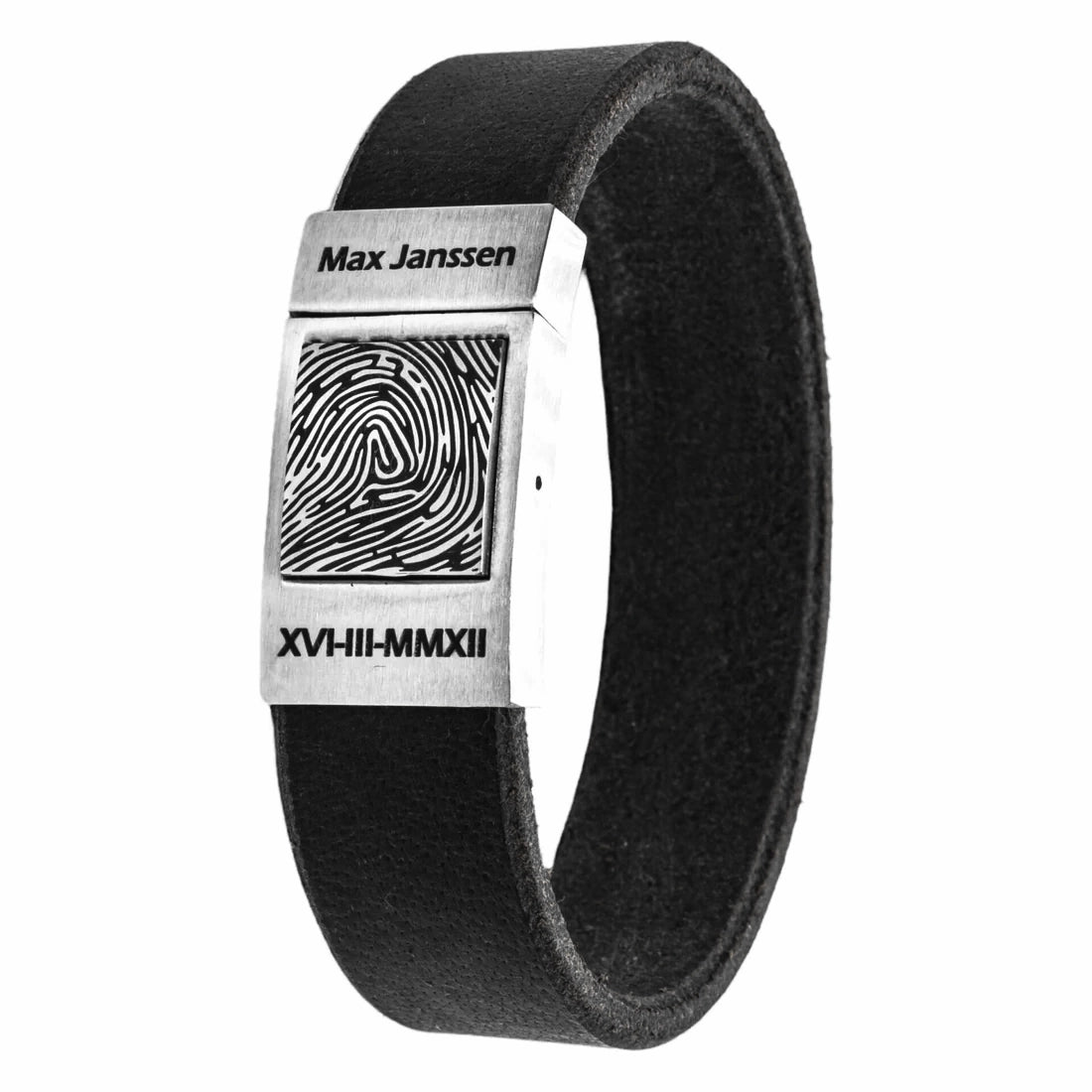 Vingerafdruk op Armband – Gevlochten leer (Zwart / Bruin leer)